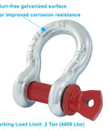 Two Pack Half Inch D Ring Shackles, 2 Ton Galvanized Screw Pin Anchor Shackles For Vehicle Recovery, Rigging, Towing And Heavy Lifting, Built Tough And Corrosion Resistant Zinc Plated. Single 1/2-inch galvanized screw-pin D-ring shackle with 2-ton WLL