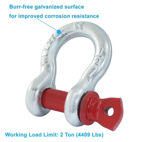 Two Pack Half Inch D Ring Shackles, 2 Ton Galvanized Screw Pin Anchor Shackles For Vehicle Recovery, Rigging, Towing And Heavy Lifting, Built Tough And Corrosion Resistant Zinc Plated. Single 1/2-inch galvanized screw-pin D-ring shackle with 2-ton WLL