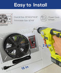 Easy installation of 540 CFM IP55 Rated Crawlspace Ventilation Fan With Humidistat Thermostat And Isolation Mesh For Quick Air Exchange In Crawl Space Basement Garage Attic Or Grow Tent 8.7 Inch Exhaust Fan mounted on wall with power drill.