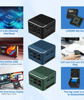 Hella Smooth Quad Network Mini PC Router With Intel I3 N305 Chipset And Sixteen GB Memory in black and blue with ports visible