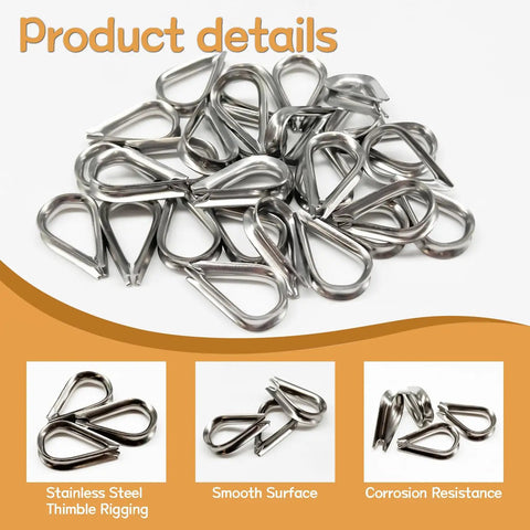 Close-up of stainless steel thimbles from 256 Piece Stainless Steel Wire Rope Thimble Kit With Aluminum Crimping Loop Sleeves