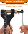 Close-up of Beefy Motorcycle Chain Breaker Tool For 420 428 520 525 528 530 Roller Chains in use.