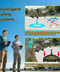 UH60L Black Hawk RC Helicopter showcasing intelligent safety system with two operators and remote control instructions