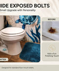 Blue Ceramic Sea Turtle Toilet Bolt Covers 2 Pack Quick Conceal Rusty Seat Bolts Coastal Bathroom Decor Upgrade in bathroom setting.