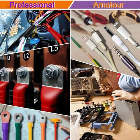 Professional and amateur wiring projects featuring 164 Piece Heat Shrink Tubing Kit With Polyolefin, 2 To 1 Shrink Ratio