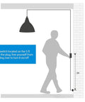 Diagram showing 5ft switch distance for Adjustable Pendant Light With 15 Foot Cord And On Off Switch Frosted White Shade Ceiling Lamp
