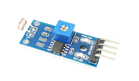 Digital Light Sensor Module For Arduino ESP32 ESP8266 Raspberry Pi Four Pack With Analog And Digital Outputs And Adjustable Threshold Via Potentiometer Three Point Three To Five Volts For Makers And Hobbyists shown from top view