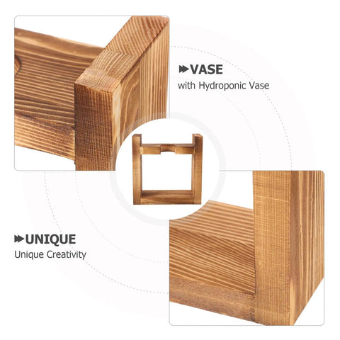 Dope Wooden Frame Hydroponic Vase With Vintage Bulb Propagation Station for desktop plants, close-ups of light brown wood grain