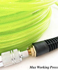 Reinforced Polyurethane 3/8 Inch ID Air Hose, 100 Ft, 300 PSI, green with quick coupler and bend restrictor, ideal for woodworking