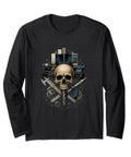 Ultimate Machinist CNC Tools Vise Gauge Square Set Edge Gift For Men Lightweight Classic Fit Long Sleeve Tee With Double Needle Hem Black featuring skull graphic on black fabric.
