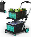 Heavy Duty Foldable Grocery Cart With 2 Storage Crates, 350 Lb Capacity, 2-Tier Shopping Cart With Vegetables and Bottles