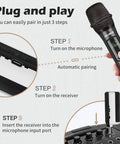 Dual Wireless Microphone System Cordless Handheld Mics With Rechargeable Receiver 2.4GHz Stable Connection Up To 160 Feet