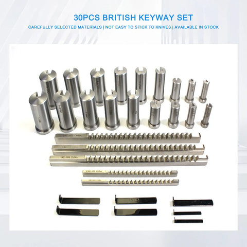 Keyway Broach Set In Fitted Box With 30 Pcs Includes 5 Broaches 18 Collared Bushings 7 Gaskets Push Type Keyway Broaches