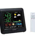 Front view of Color Forecast Station With Big Display And Temperature Humidity Alerts, Seasonal Scene Backgrounds, Indoor Outdoor Monitoring, High Low Records, Barometric Pressure, Atomic Time And DST Updates.