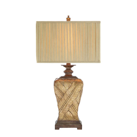 Traditional 3-Way Wrapped Leaf Table Lamp With Rectangular Pleated Fabric Shade 32 Inch Tall Antique Gold Finish UL Listed CFL Bulb Included Classic No Fuss Living Room Accent