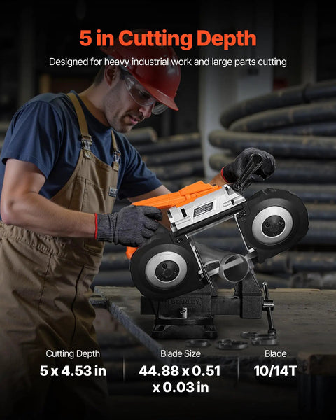 Worker using Cordless 20V Portable Band Saw With 5 Inch Deep Cut, Beefy 360W Brushless Motor, Adjustable Speed For Precise Metal And Wood Cutting, Bare Tool Only, Compatible With Makita Batteries in workshop.