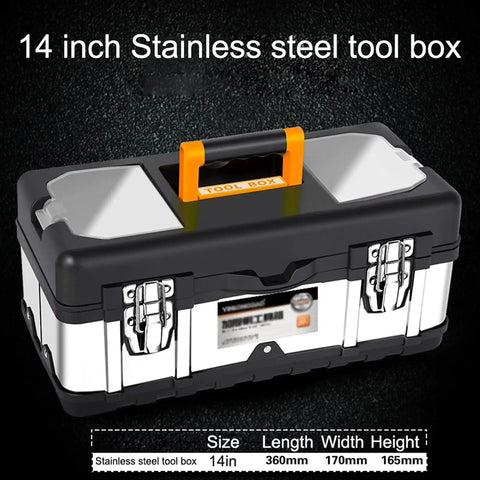 14 Inch And 17 Inch Stainless Steel Tool Box With Removable Tray, Heavy Duty Portable Tool Organizer And Storage Chest
