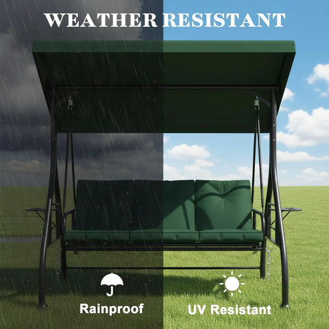 3-Person Outdoor Porch Swing Bed With Stand And Adjustable Canopy For Adults, weather-resistant feature shown