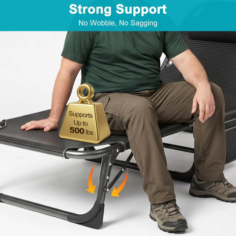 Heavy Duty Outdoor Tanning Chair With 5 Position Folding Chaise Lounge And Pad showing 500 lb weight capacity
