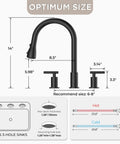 FORIOUS Black 2-Handle Kitchen Faucet, 3-Mode High Arc Pull Down Sprayer dimensions and specifications illustration.