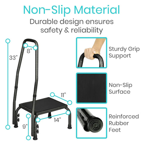 Step Up Stool With Handy Grip For Seniors And Adults Heavy Duty Bariatric Metal Bedside Bath Stool Up To 300 Pounds Non Slip Platform.