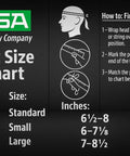 MSA hat size chart for V-Gard Full-Brim Hard Hat With Fas-Trac III Ratchet Suspension Polyethylene Shell, standard size details