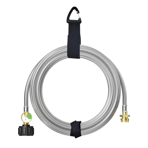 Coiled 12Ft Stainless Braided Propane Hose With Gauge Connector 1lb To 20lb Tank Converter for portable appliances