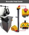 Heavy Duty Electric Pipe Bender Machine showing reversible pedal switch setup for precise tube curve adjustments.
