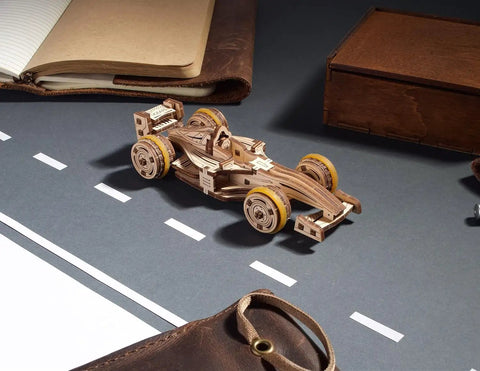 Compact Racer 3D Puzzle Kit With 90 Pieces Snap Together No Glue Required Wood Model Five Point Two Inch Brown Buildable Educational Toy for kids