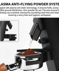 Plasma anti-flying powder system on Top Shelf Variable Speed Espresso Coffee Grinder with 80mm stainless steel flat burrs.