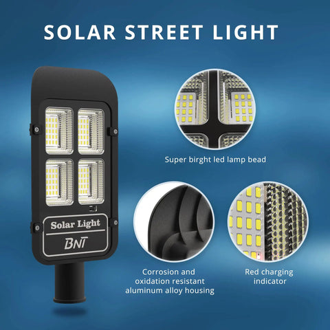 Solar Street Light 300W Outdoor Flood Light With 30000LM LED, features aluminum housing and remote control