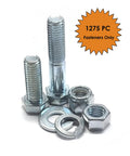 1275 Piece Grade 5 Coarse Thread Fastener Assortment Kit Featuring Hex Cap Screws, Hex Nuts, Flat Washers, And Lock Washers. Premium Quality Silver Bolts And Nuts Set For Heavy Duty Industrial Projects And DIY Repairs showing hex cap screws, nuts, and washers.