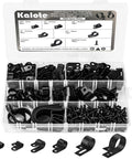 320 Piece Black Cable Clips Set in organized box, six size assortment three sixteenth inch to one inch, PA66 nylon.