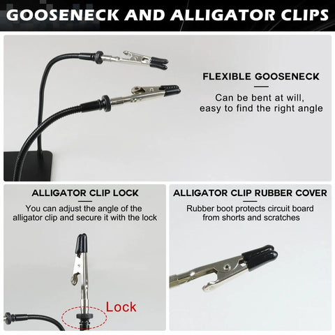Helping Hands Soldering Station gooseneck and alligator clips with rubber cover for secure electronics and crafts work
