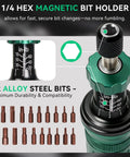 Precision Torque Screwdriver Set With 10 To 70 Inch Pounds Range Quarter Inch Drive 24 Piece Handy Kit For Precise Tightening Great For Electronics Appliances DIY Projects And Car Maintenance, 1/4 hex magnetic bit holder and S2 alloy steel bits