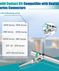 Pro Grade 180 Piece Barrel Style Connector Pins And Sockets Kit with compatibility chart for various series connectors.