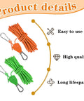 Two Pack High Strength Pulley Camping Ropes With Adjustable Windproof Ratchet Straps, shown in orange and green colors
