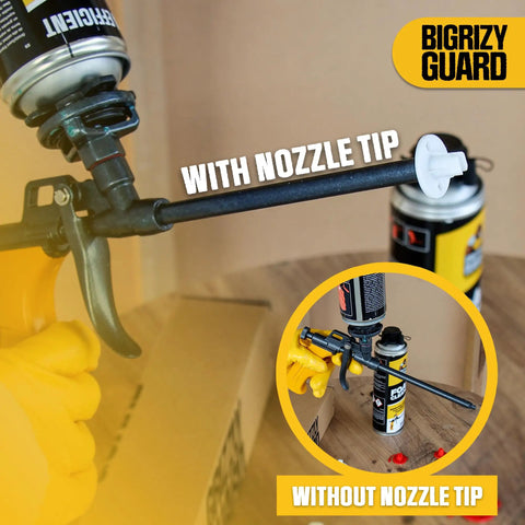 Pro Level Heavy Hitter Closed Cell Spray Foam Insulation Kit With Dependable Trigger Gun showing nozzle tip and without nozzle tip.