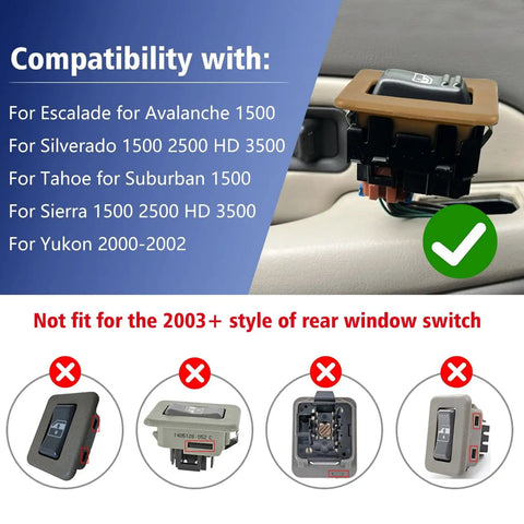 Rear Power Window Switch Trim Replacement For Escalade, Avalanche, Silverado, Tahoe, Sierra, Yukon Driver And Passenger Side Bezel Cap Cover 2000-2002 Beige.