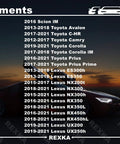 Fitment chart for Damper Electric Power Steering Motor Shaft Kit Plug and Play DIY Ready Replacement for Toyota and Lexus models.