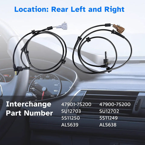 Upgrade Your Whip With These Fresh Rear Abs Wheel Speed Sensor Pairs Built For Nissan Titans From 2004 Through 2011, detailed view of rear left and right sensors.