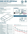 96W 24V DC Voltage Dimmable Class 2 LED Driver E96L24DC KO Beast Mode Efficiency Powerhouse specification sheet