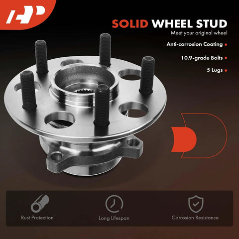 Front view of rear wheel bearing and hub assembly with five lug pattern for Honda CRV AWD models 2017 through 2022.