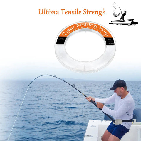 Ultra Clear Monofilament Fishing Line Wire 0.45 mm Nylon Invisible String For Fishing Balloons Garlands Crafts And Decorations 230 M 755 Ft Strong Smooth Transparent And Nearly Invisible with spool and fisherman in action
