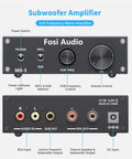 Front and back view of M03 200 Watt Subwoofer Amplifier With TPA3255 For Home Theater, controls and input/output ports visible.