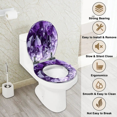 Premium Elongated Toilet Seat Featuring Gentle Soft Close Cover And No Sweat Quick Mount Hardware For Standard Oval Bowls In Classic Beige With Top Shelf Rustproof Hinges on a toilet.