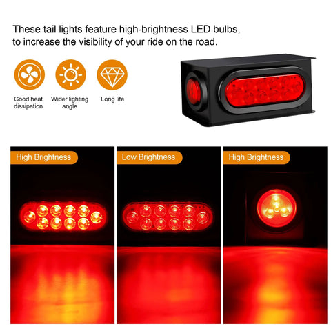 All In One Steel Trailer Light Box Kit With 6 Inch Oval Red 10 LED Tail Lights in high and low brightness settings