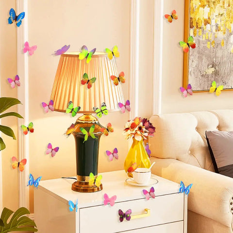 Butterfly Wall Decals Set 80 Pcs 3D Removable Mural Stickers For Home Living Room And Bedroom Decor on lamp and wall