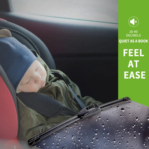 Child sleeping in car seat with Dual Size 24 Inch And 20 Inch Windshield Wiper Blades Set Of 2 Premium All Season Streak Free Clear View