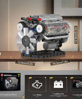 V8 Engine Model Kit With Electric Motor And Battery Box 535 Piece DIY STEM Mechanics Engineering Set displayed on desk